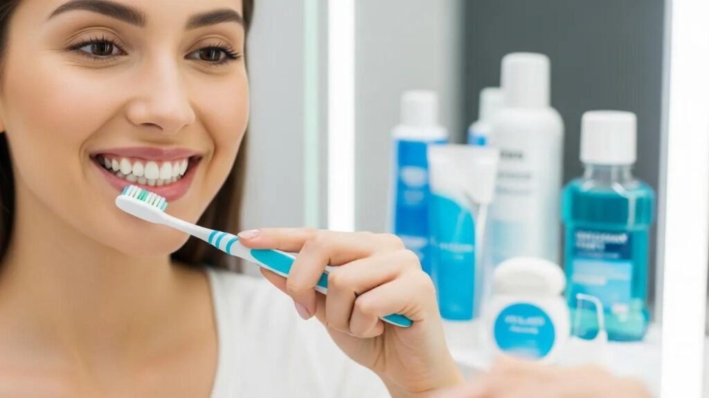 person-brushing-teeth-in-a-bright-bathroom-highlighting-the-importance-of-aftercare-for-dental-veneers